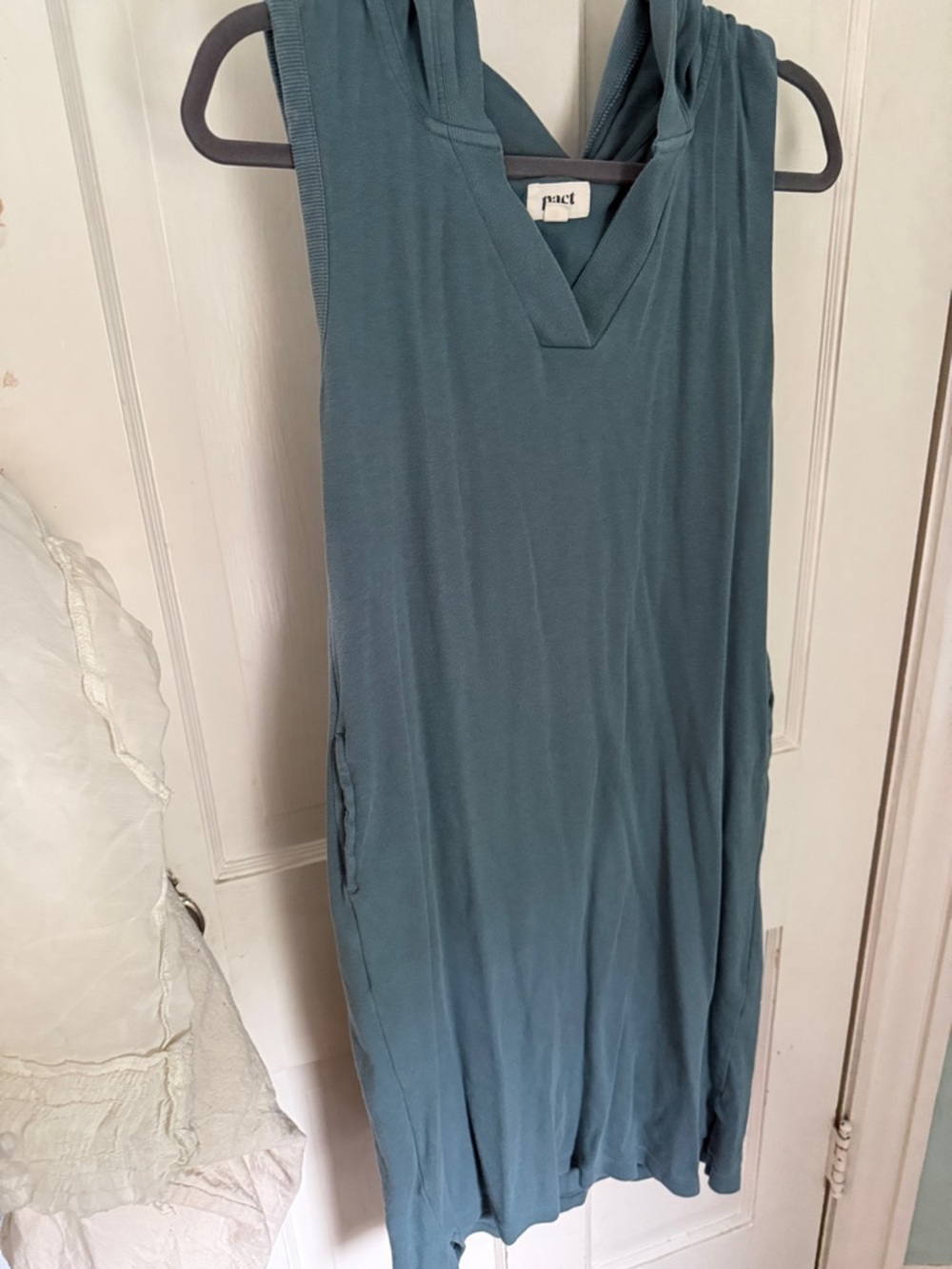 Pact Sleeveless V-Neck Midi Jersey Dress with Pockets and Hood